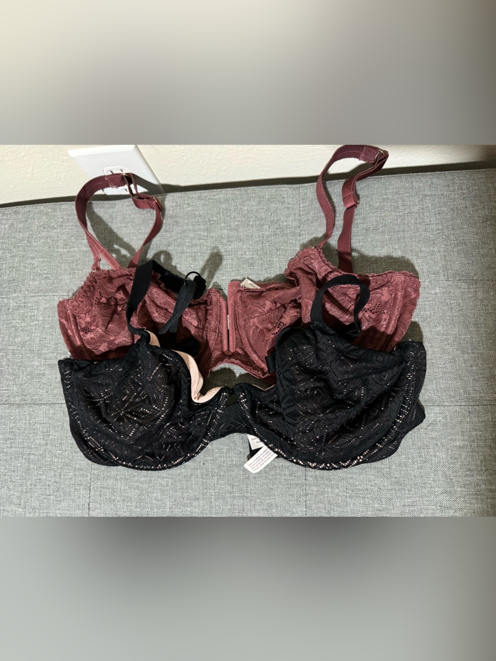 Bundle-  Black & Dusty Rose Lace Underwire Bra with Garter Straps